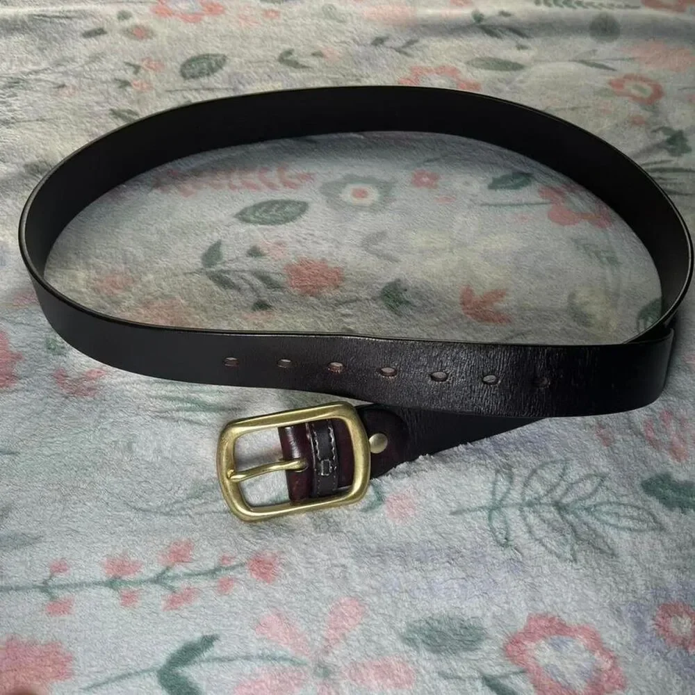 Brown Gold Leather Belt 50 Inches Western Retro Classic Vintage Boho 70s 90s Men
